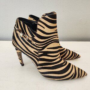 NEW Sam Edelman Fiora Dress Booties Tan & Brown Tiger Real Fur Cowhide Size 6.5